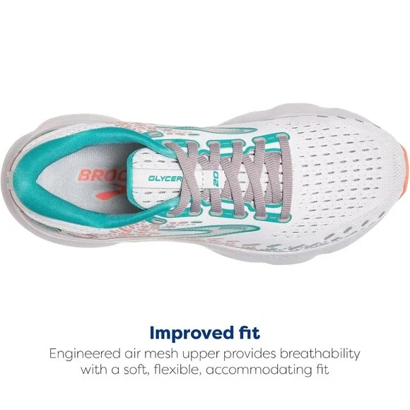 Brooks Glycerin 20 Womens Running Shoes Cushion Breathable White Blue